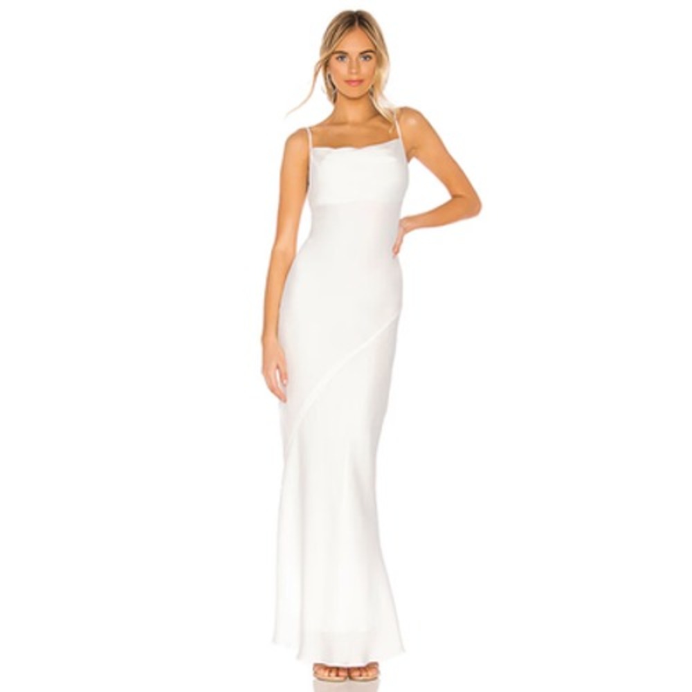 Shona Joy Slip Dress Womens 8 White Sateen Cowl Neck Maxi Adjustable Straps New